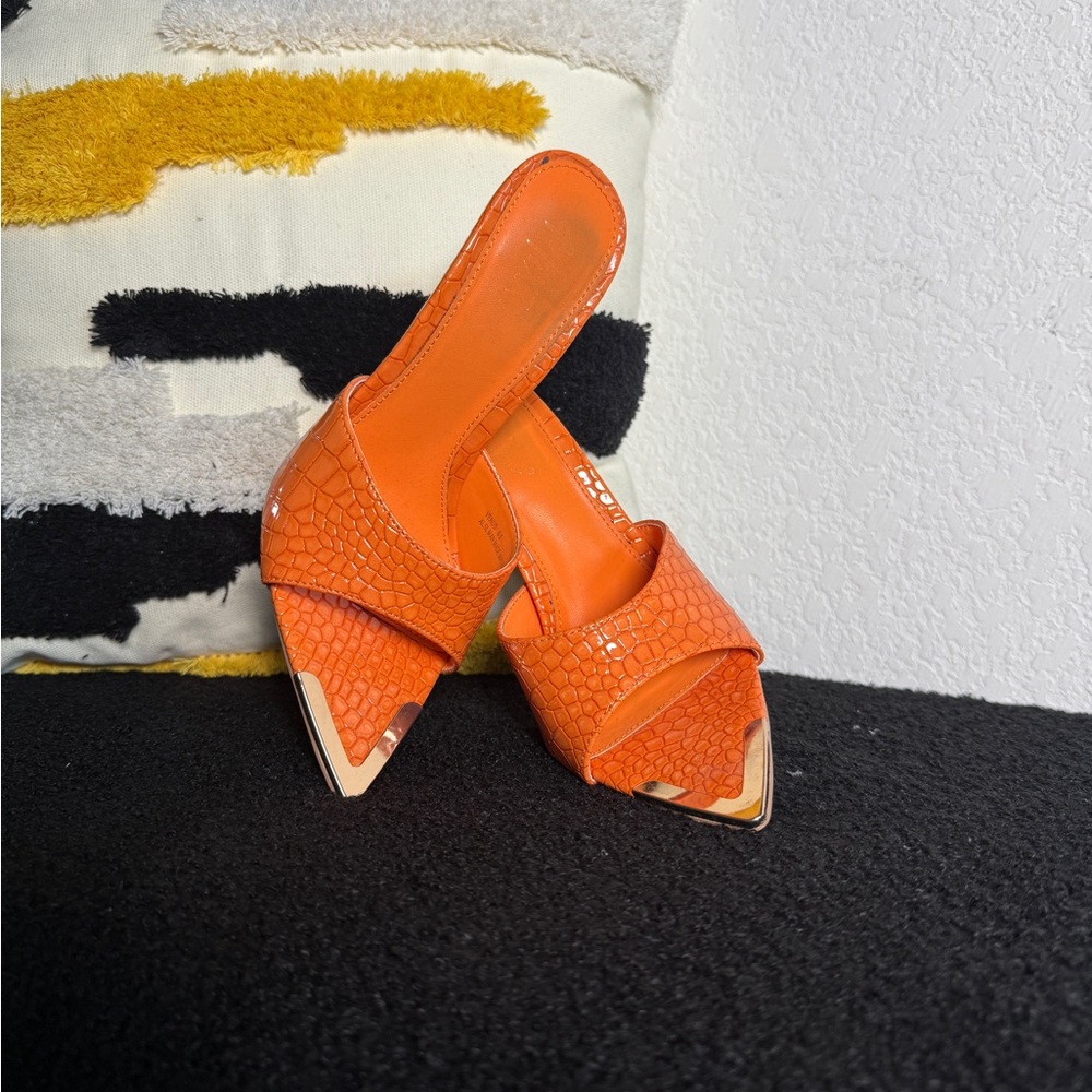 Miss Lola Orange Stiletto Heels Textured Design